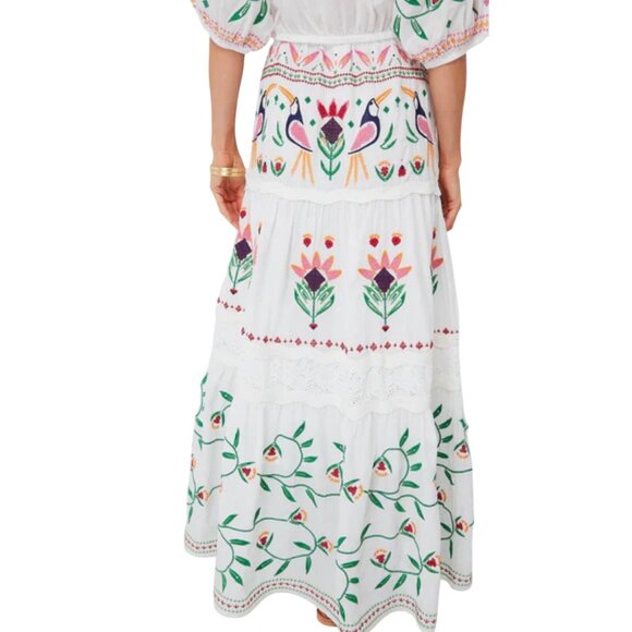 Farm Rio Summer Garden Embroidered Tiered Maxi Skirt Size Medium New With Tags - Picture 3 of 7